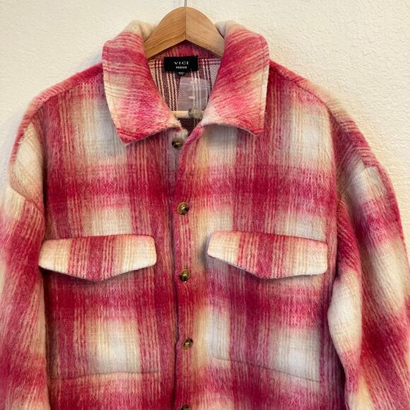 NWOT Vici Pink Plaid Shacket Medium Oversized Boxy - Picture 3 of 14